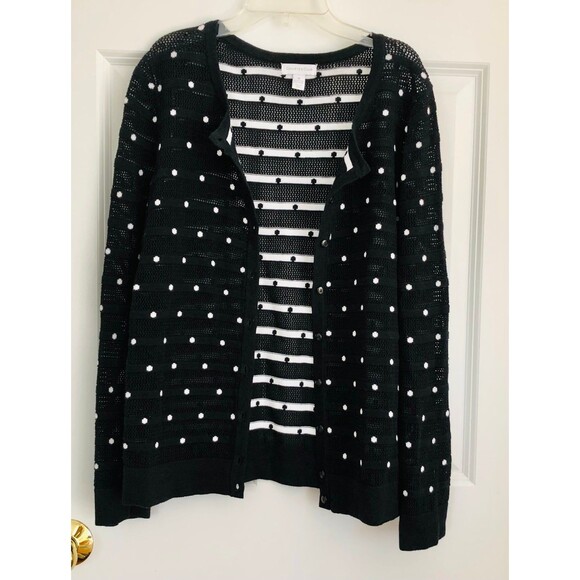 CHARTER CLUB Women's Sweater Cardigan size Medium Black Polka Dot Button Down - Picture 1 of 9
